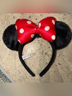 Disney Black Minnie Ear Headband with Red and White Polka Dot Bow